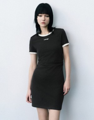 Dark Grey Urban Revivo Crew Neck Skinny Women's Knitted Dress | 43528SEKB