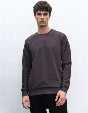 Dark Grey Urban Revivo Crew Neck Straight Men's Sweatshirts | 42396WPYR