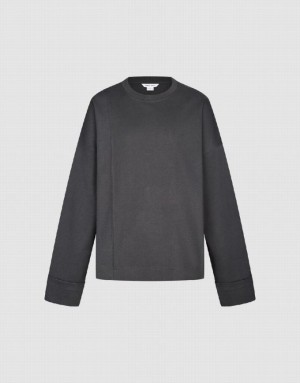 Dark Grey Urban Revivo Drop Shoulder Sleeve Crew Neck Men's Sweatshirts | 61375CFLG