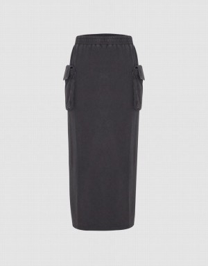 Dark Grey Urban Revivo Elastic Waist Midi Straight Women's Skirts | 12856UPOC