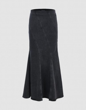 Dark Grey Urban Revivo Fishtail Women's Denim Skirt | 36590NKFS