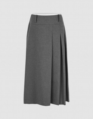 Dark Grey Urban Revivo Pleated Midi A-Line Women's Skirts | 91820QXAB