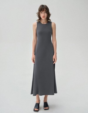 Dark Grey Urban Revivo Sleeveless Crew Neck A-Line Women's Dress | 03576CPFE