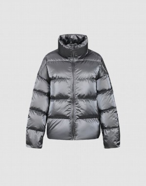 Dark Grey Urban Revivo Stand Collar Women's Puffer Jacket | 60815SQUR