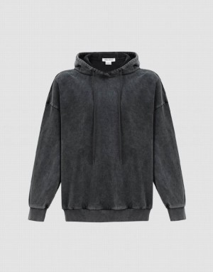 Dark Grey Urban Revivo Straight Hooded Men's Sweatshirts | 29806MNCF