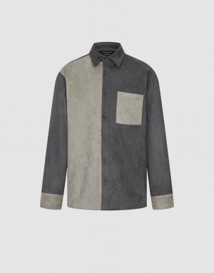 Dark Grey Urban Revivo Two Toned Button Up Men's Shirts | 92738DGWR