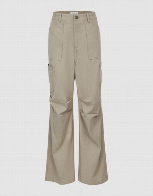 Dark Khaki Urban Revivo Multi-Pocket Wide-Leg Women's Pants | 56038UBNW