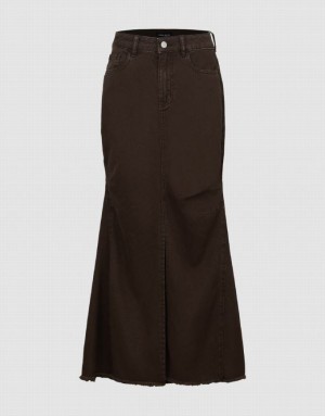 Dark Khaki Urban Revivo Split Hem Fishtail Women's Denim Skirt | 94635REAF