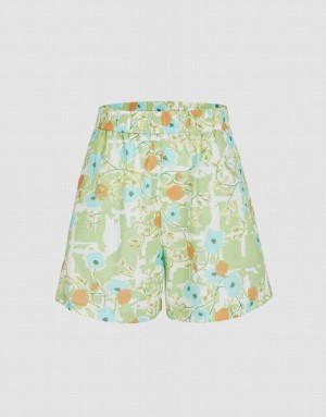 Green Urban Revivo Allover Print Elastic Waist Women's Shorts | 80539SHBG