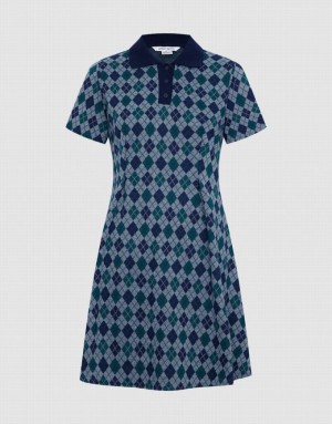 Green Urban Revivo Argyle Printed A-Line Women's Dress | 60325PZID