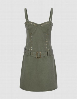 Green Urban Revivo Cami Skinny A-Line Women's Dress | 41875BDCH