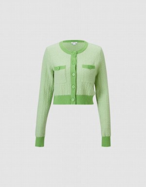 Green Urban Revivo Contrast Trim Cropped Women's Cardigan | 45213FHJU