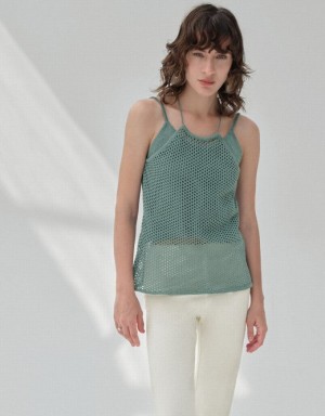 Green Urban Revivo Crochet Kntted Cami Top Women's Cardigan | 56810CMZU