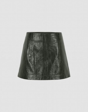 Green Urban Revivo Crumpled Effect Vegan Leather Mini Women's Skirts | 51074GSUY