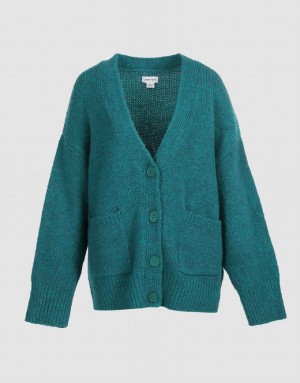 Green Urban Revivo Drop Shoulder Patched Pocket Button Up Women's Cardigan | 97842TBOZ