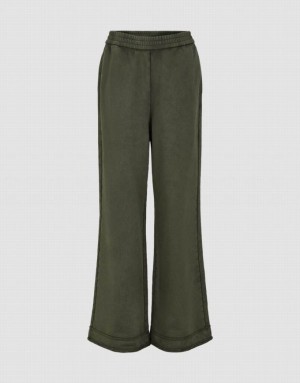 Green Urban Revivo Elastic Waist Knitted Wide-Leg Women's Pants | 67349LOAY