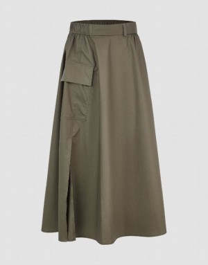 Green Urban Revivo Elastic Waist Midi A-Line Women's Skirts | 96281EIJQ