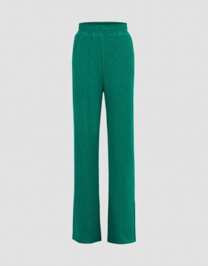 Green Urban Revivo Elastic Waist Straight Women's Pants | 10652KQRH