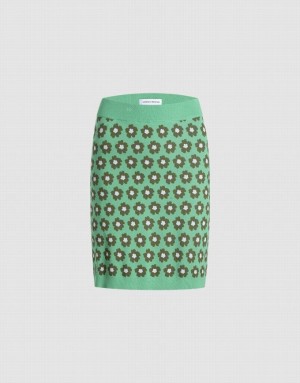 Green Urban Revivo Floral Knitted Mini Women's Skirts | 50923RTIP