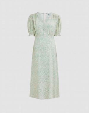 Green Urban Revivo Floral Women's Casual Dress | 71304SKHU