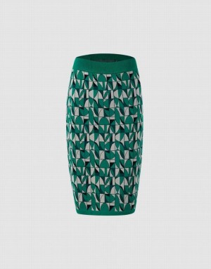 Green Urban Revivo Geometric Print Knitted Women's Skirts | 78926JAEU