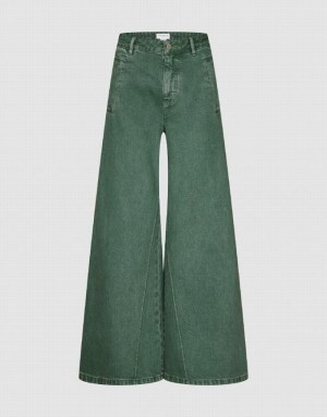 Green Urban Revivo Gradient Wide-Leg Women's Jeans | 16793QPMU