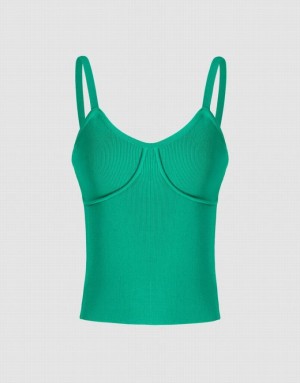 Green Urban Revivo Knitted Women's Camisole | 89352JZYR