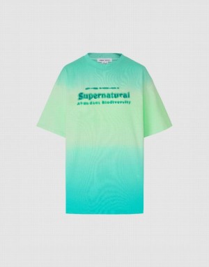 Green Urban Revivo Letter Printed Gradient Women's T-Shirts | 09142CAUF