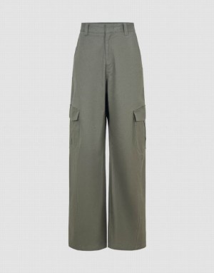 Green Urban Revivo Loose Straight Women's Pants | 85172CDSV