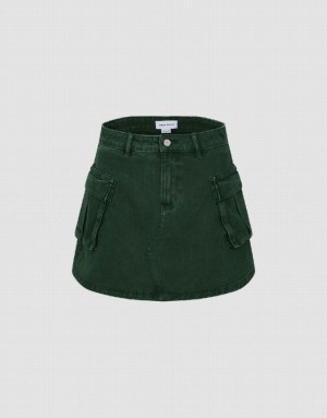 Green Urban Revivo Mini A-Line Women's Denim Skirt | 39286IKPX