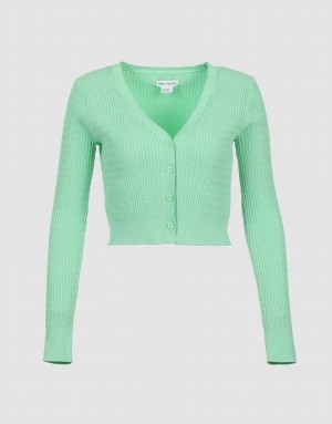 Green Urban Revivo Plain Button Up Women's Cardigan | 81093RNWA