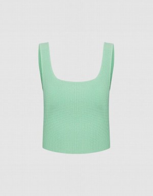 Green Urban Revivo Plain Ribbed Knit Women's Tank Top | 27540SEVY