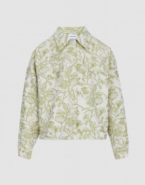 Green Urban Revivo Plant Print Button Up Women's Jacket | 70621KUDZ