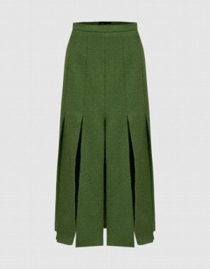 Green Urban Revivo Pleated Midi A-Line Women's Skirts | 72568QZEI