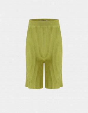 Green Urban Revivo Ribbed Knit Women's Pants | 47315ADEB