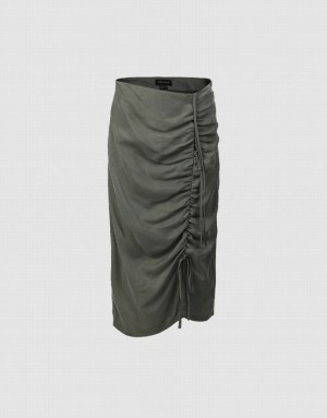 Green Urban Revivo Ruched Midi Straight Women's Skirts | 70543LGHK