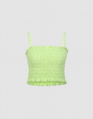 Green Urban Revivo Shirred Cropped Women's Camisole | 71864IOVB