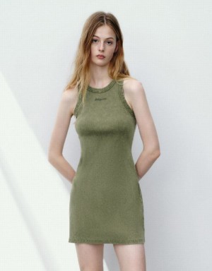 Green Urban Revivo Sleeveless Crew Neck Skinny Women's Dress | 32970HCDI