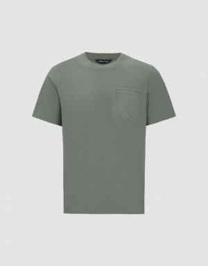 Green Urban Revivo Straight Crew Neck Men's T-Shirts | 15249NEHC