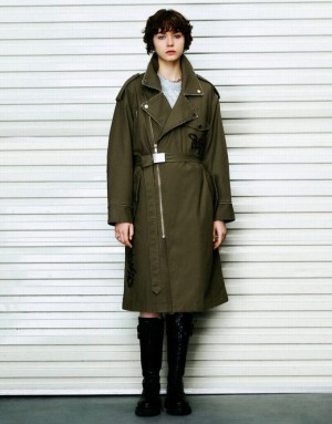 Green Urban Revivo Straight With Belt Women's Trench Coat | 18925KUTC