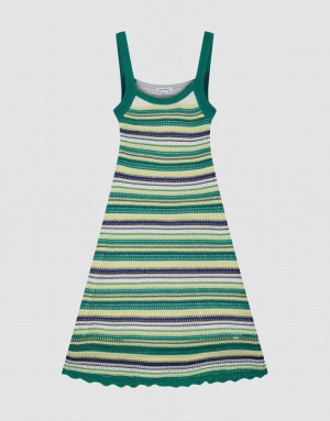 Green Urban Revivo Striped Cami Women's Knitted Dress | 78302SUYB