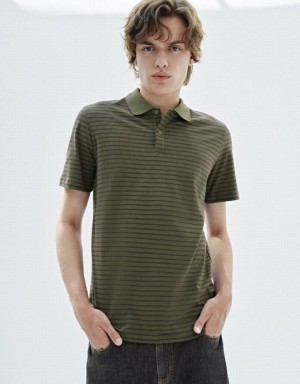 Green Urban Revivo Striped Men's T-Shirts | 23165ICBP