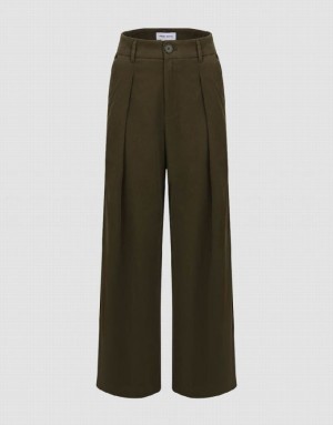 Green Urban Revivo Tailored Wide-Leg Women's Pants | 69052IPSK