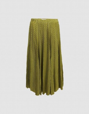 Green Urban Revivo Textured Pleated Maxi Women's Skirts | 86459TIGL