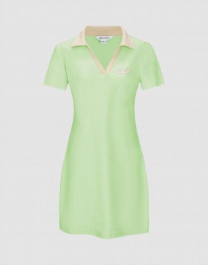 Green Urban Revivo V-Neck A-Line Women's Dress | 52179ATQO