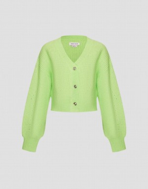 Green Urban Revivo V-Neck Knit Women's Cardigan | 97504ECAS