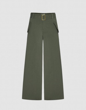 Green Urban Revivo Wide-Leg With Belt Women's Pants | 97513SBQN