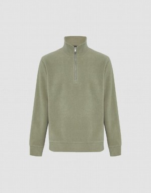 Green Urban Revivo Zip Half Placket Knitted Men's Sweatshirts | 61458SPAQ