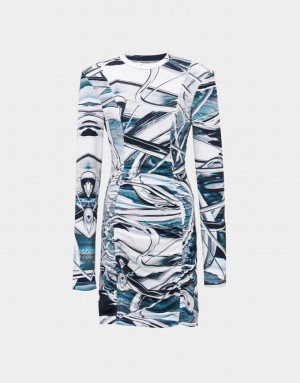 Grey Urban Revivo Abstract Print Ruched Front Bodycon Women's Casual Dress | 06589BSOI