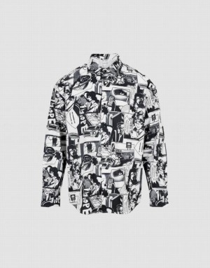 Grey Urban Revivo Comic Printed Loose Men's Shirts | 28506HTDV